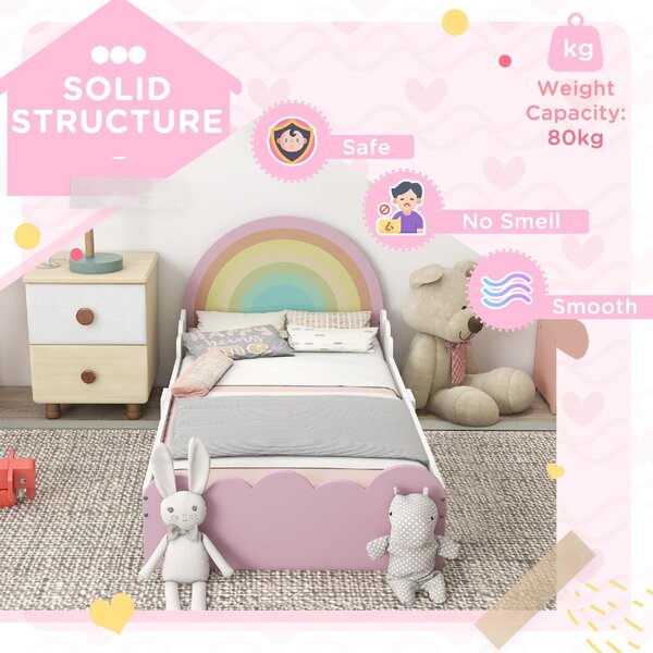 DecHome Letto per Bambini 3-6 Anni con Sponde Laterali Anticaduta 143x74x66 cm colore Bianco e Rosa