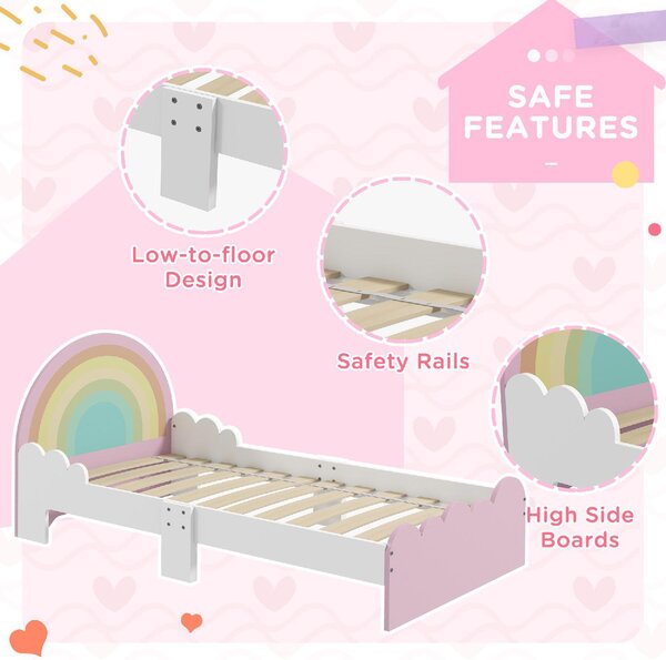DecHome Letto per Bambini 3-6 Anni con Sponde Laterali Anticaduta 143x74x66 cm colore Bianco e Rosa