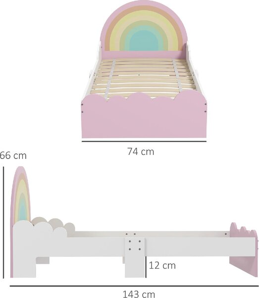 DecHome Letto per Bambini 3-6 Anni con Sponde Laterali Anticaduta 143x74x66 cm colore Bianco e Rosa