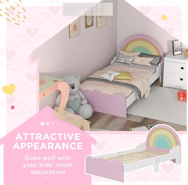 DecHome Letto per Bambini 3-6 Anni con Sponde Laterali Anticaduta 143x74x66 cm colore Bianco e Rosa
