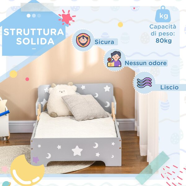 DecHome Letto per Bambini 3-6 Anni con Sponde Laterali Anticaduta 143x76x49 cm Motivi a Stelle e Luna