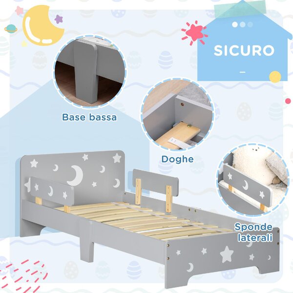DecHome Letto per Bambini 3-6 Anni con Sponde Laterali Anticaduta 143x76x49 cm Motivi a Stelle e Luna