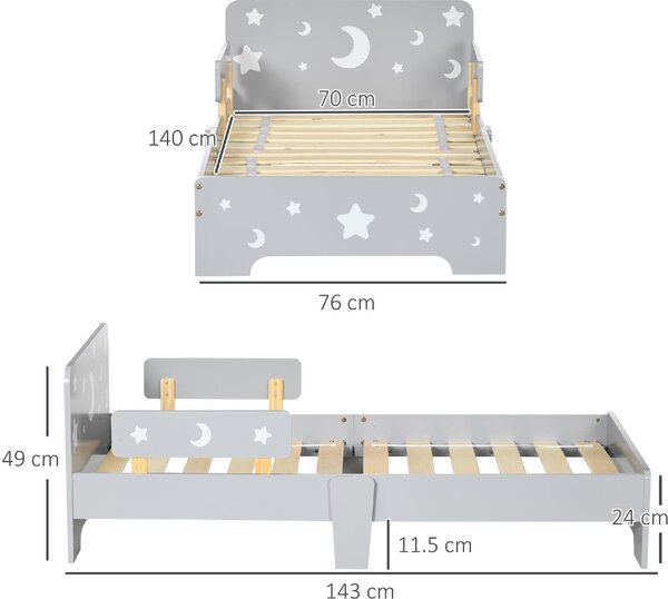 DecHome Letto per Bambini 3-6 Anni con Sponde Laterali Anticaduta 143x76x49 cm Motivi a Stelle e Luna