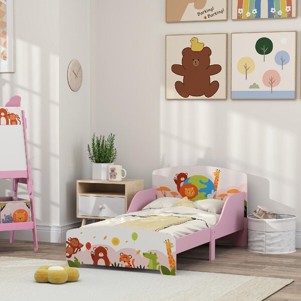 DecHome Letto per Bambini 3-6 Anni con Sponde Laterali Anticaduta 143x77x60 cm in Legno colore Rosa