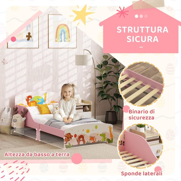 DecHome Letto per Bambini 3-6 Anni con Sponde Laterali Anticaduta 143x77x60 cm in Legno colore Rosa
