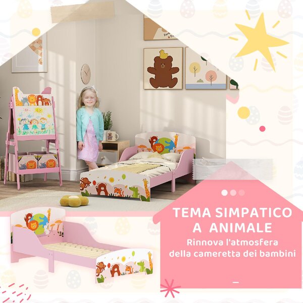 DecHome Letto per Bambini 3-6 Anni con Sponde Laterali Anticaduta 143x77x60 cm in Legno colore Rosa