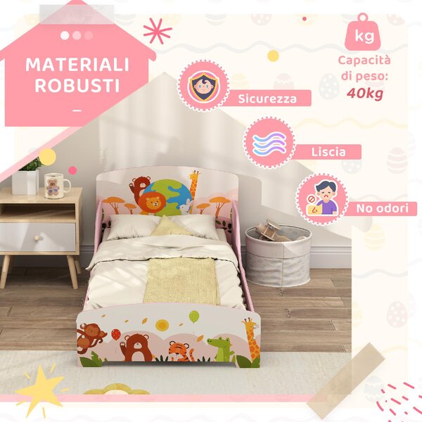 DecHome Letto per Bambini 3-6 Anni con Sponde Laterali Anticaduta 143x77x60 cm in Legno colore Rosa