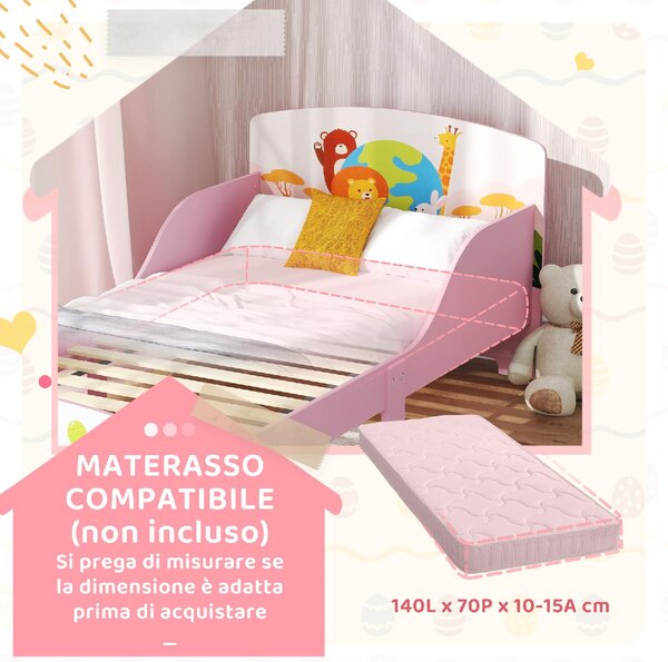 DecHome Letto per Bambini 3-6 Anni con Sponde Laterali Anticaduta 143x77x60 cm in Legno colore Rosa