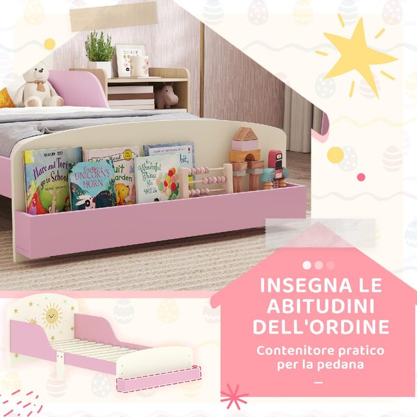 DecHome Letto per Bambini 3-8 Anni con Sponde Laterali Anticaduta e Contenitore 150x77x60 cm colore Rosa