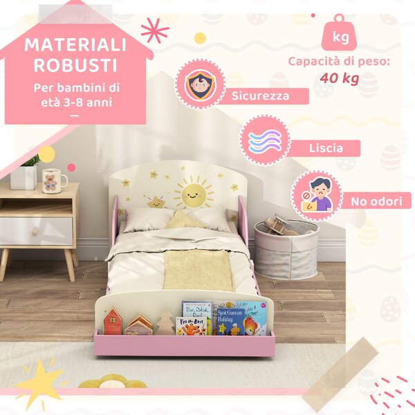 DecHome Letto per Bambini 3-8 Anni con Sponde Laterali Anticaduta e Contenitore 150x77x60 cm colore Rosa