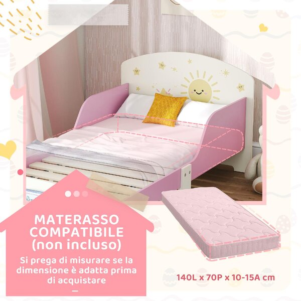 DecHome Letto per Bambini 3-8 Anni con Sponde Laterali Anticaduta e Contenitore 150x77x60 cm colore Rosa