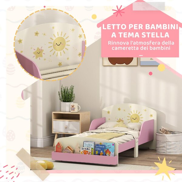 DecHome Letto per Bambini 3-8 Anni con Sponde Laterali Anticaduta e Contenitore 150x77x60 cm colore Rosa