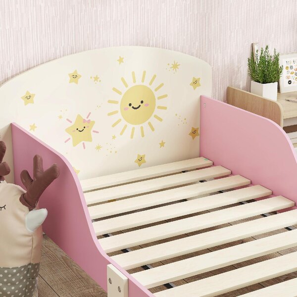 DecHome Letto per Bambini 3-8 Anni con Sponde Laterali Anticaduta e Contenitore 150x77x60 cm colore Rosa