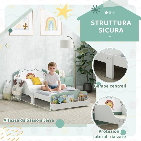DecHome Letto per Bambini 3-8 Anni con Sponde Laterali Anticaduta e Contenitore 150x77x60 cm colore Verde