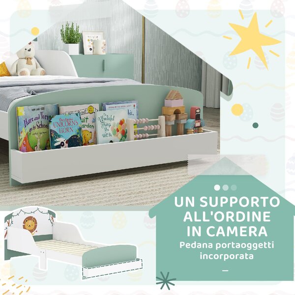 DecHome Letto per Bambini 3-8 Anni con Sponde Laterali Anticaduta e Contenitore 150x77x60 cm colore Verde