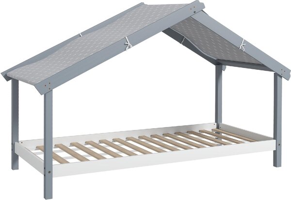 DecHome Letto per Bambini a Casetta 213x100x140 cm in Legno di Pino Tetto Stellato in Tessuto colore Grigio