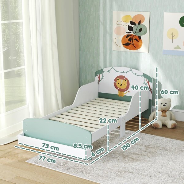 DecHome Letto per Bambini 3-8 Anni con Sponde Laterali Anticaduta e Contenitore 150x77x60 cm colore Verde
