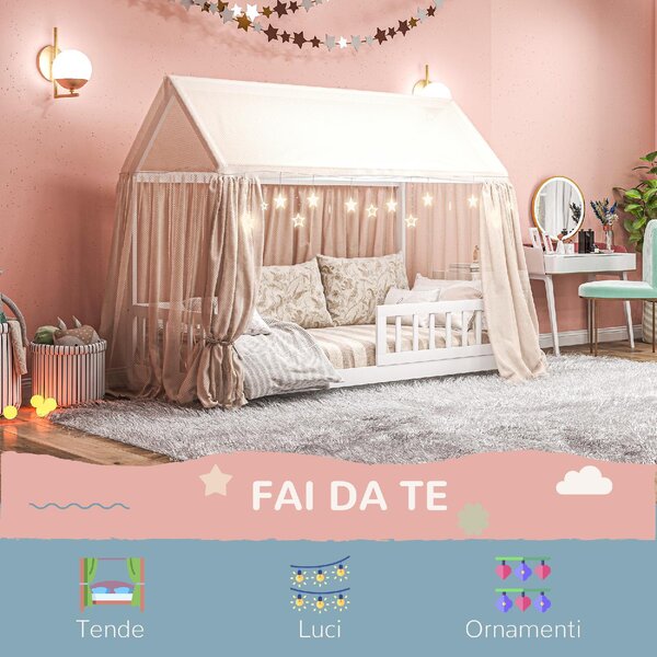DecHome Letto per Bambini a Casetta con Sponde Laterali Anticaduta 96x195x165 cm in Legno di Pino colore Bianco