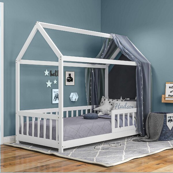DecHome Letto per Bambini a Casetta con Sponde Laterali Anticaduta 96x195x165 cm in Legno di Pino colore Bianco