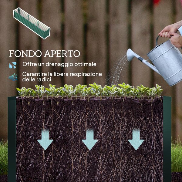 VivaGarden Letto per Orto a Fondo Aperto con Bordi Arrotondati in Acciaio Zincato 240x40x45 cm colore Verde - U6230GN