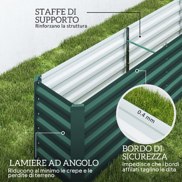 VivaGarden Letto per Orto a Fondo Aperto con Bordi Arrotondati in Acciaio Zincato 240x40x45 cm colore Verde - U6230GN
