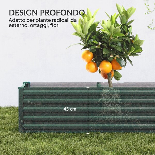 VivaGarden Letto per Orto a Fondo Aperto con Bordi Arrotondati in Acciaio Zincato 240x40x45 cm colore Verde - U6230GN