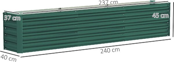 VivaGarden Letto per Orto a Fondo Aperto con Bordi Arrotondati in Acciaio Zincato 240x40x45 cm colore Verde - U6230GN