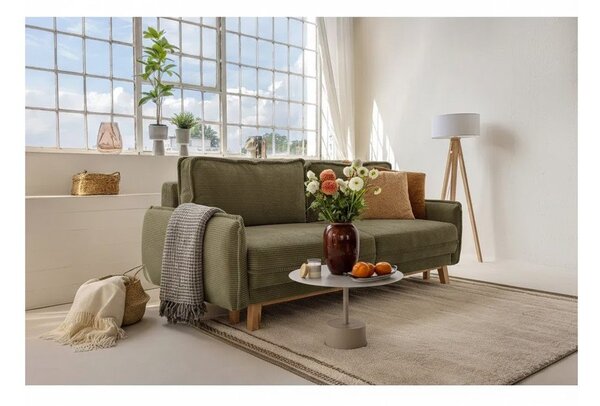 Divano letto in velluto a coste verde 218 cm Tori - Bonami Selection