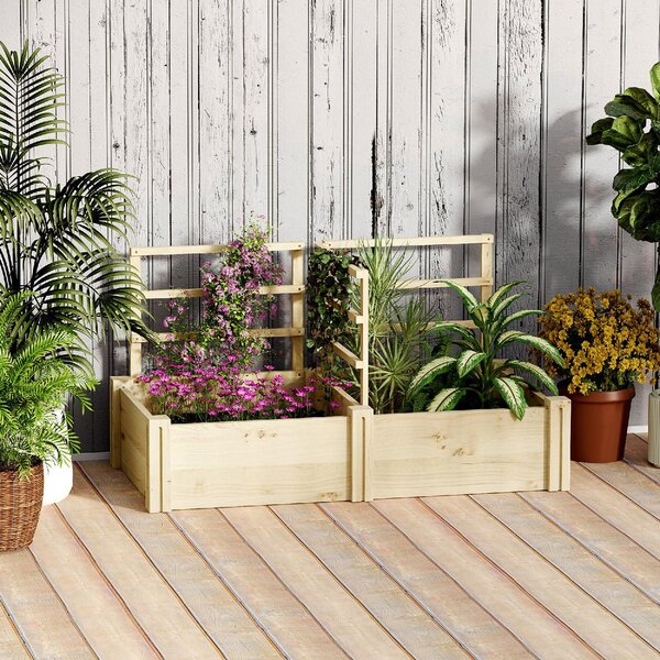 VivaGarden Letto per Orto con 3 Tralicci e 2 Fioriere in Legno di Abete con Fondo Aperto 119x62.5x64 cm colore Legno - R5290ND