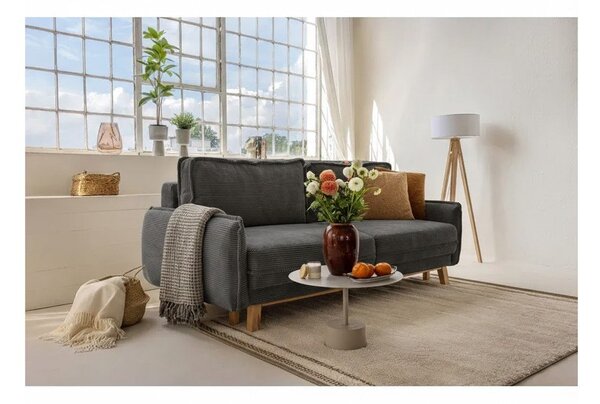 Divano letto in velluto a coste grigio 218 cm Tori - Bonami Selection