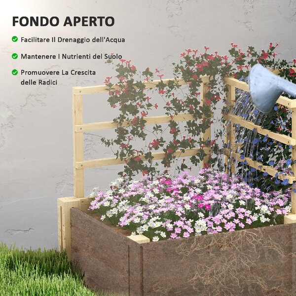 VivaGarden Letto per Orto con 3 Tralicci e 2 Fioriere in Legno di Abete con Fondo Aperto 119x62.5x64 cm colore Legno - R5290ND