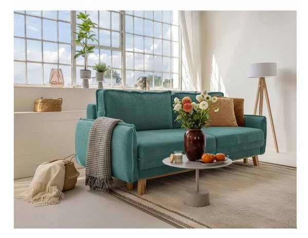 Divano letto in velluto a coste turchese 218 cm Tori - Bonami Selection