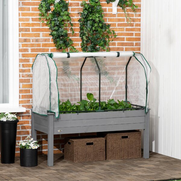 VivaGarden Letto per Orto con Serra da Giardino Portapiante da Esterno in Legno e PE 121x55x117 cm colore Grigio Scuro
