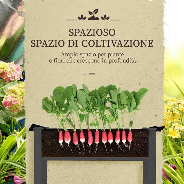 VivaGarden Letto per Orto con Serra da Giardino Portapiante da Esterno in Legno e PE 121x55x117 cm colore Grigio Scuro