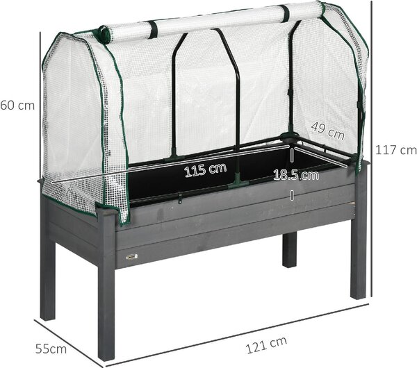 VivaGarden Letto per Orto con Serra da Giardino Portapiante da Esterno in Legno e PE 121x55x117 cm colore Grigio Scuro