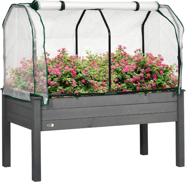 VivaGarden Letto per Orto con Serra da Giardino Portapiante da Esterno in Legno e PE 121x55x117 cm colore Grigio Scuro
