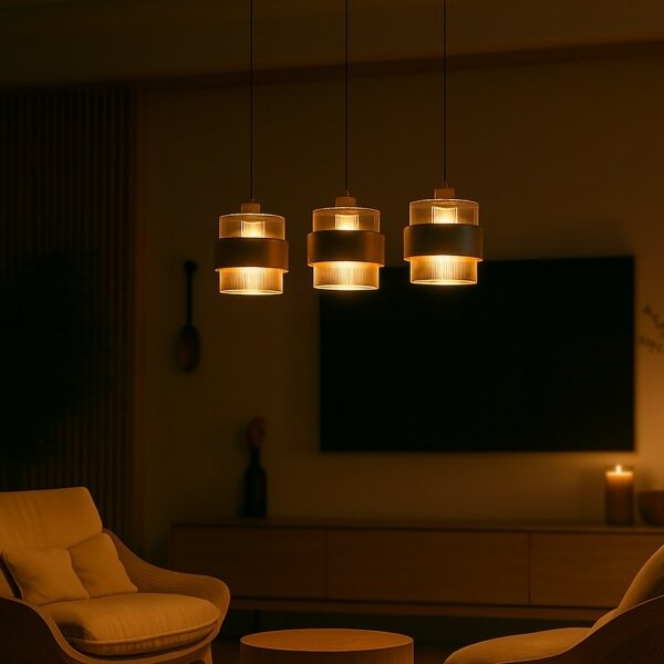 Lampadario a sospensione con cavo VALENTINO 3xE27/15W/230V beige/trasparente