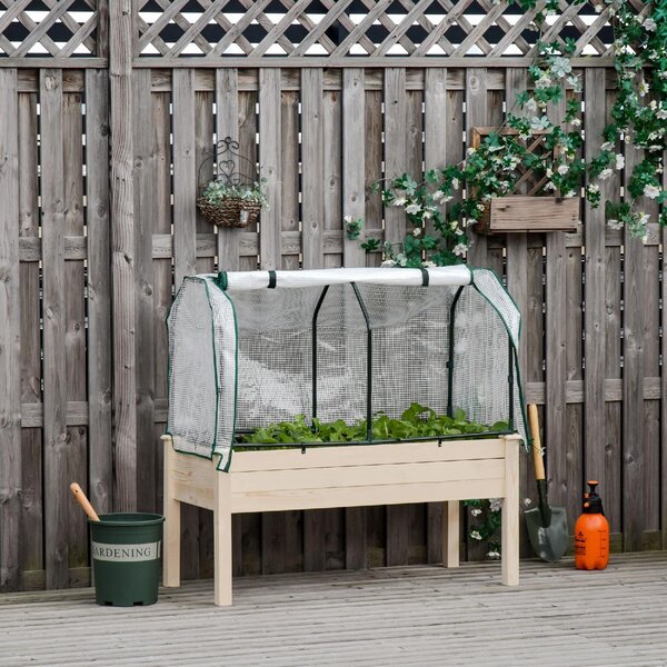 Brugel Letto per Orto in Cassetta con Serra da Giardino Portapiante da Esterno in Legno e PE per Fiori e Verdure 121x55x117cm