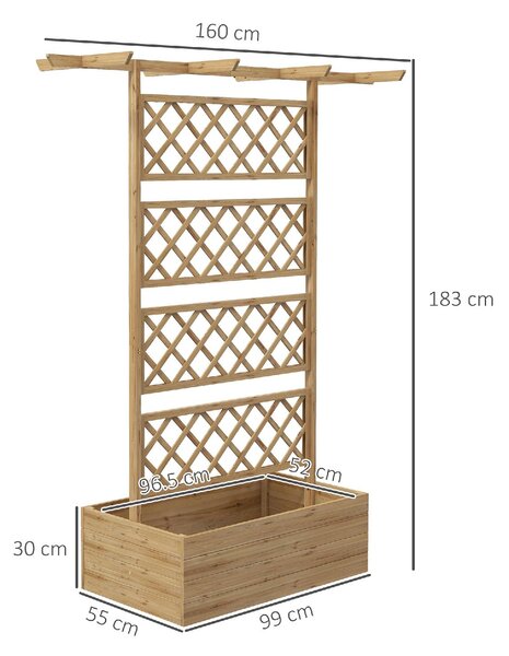 Brugel Letto per Orto con Traliccio e Pergola per Rampicanti con Fondo Aperto 160x55x183 cm colore Legno Naturale - 84DH0NDALT