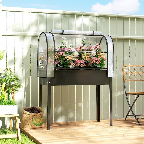 VivaGarden Letto per Orto Rialzato con Copertura Mini Serra e Foro di Drenaggio 100x49x136 cm colore Nero