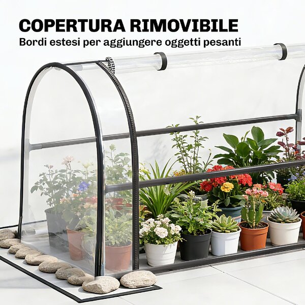 VivaGarden Letto per Orto Rialzato con Copertura Mini Serra e Foro di Drenaggio 100x49x136 cm colore Nero