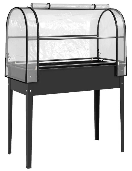 VivaGarden Letto per Orto Rialzato con Copertura Mini Serra e Foro di Drenaggio 100x49x136 cm colore Nero