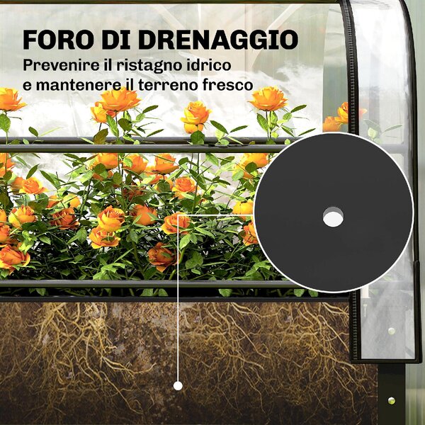 VivaGarden Letto per Orto Rialzato con Copertura Mini Serra e Foro di Drenaggio 100x49x136 cm colore Nero