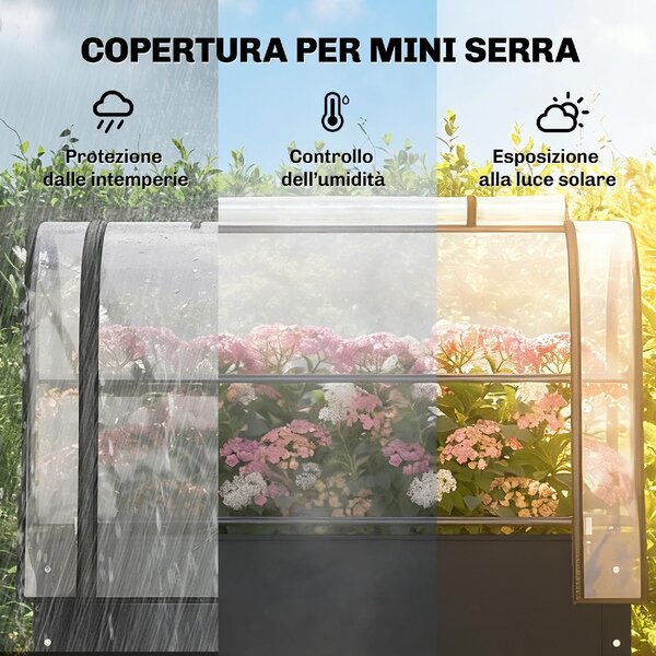 VivaGarden Letto per Orto Rialzato con Copertura Mini Serra e Foro di Drenaggio 100x49x136 cm colore Nero