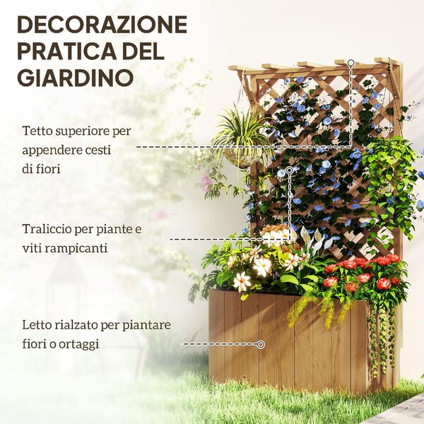VivaGarden Letto per Orto Rialzato con Traliccio per Rampicanti e Pergola Superiore 64x33x122 cm colore Legno - NDEF294