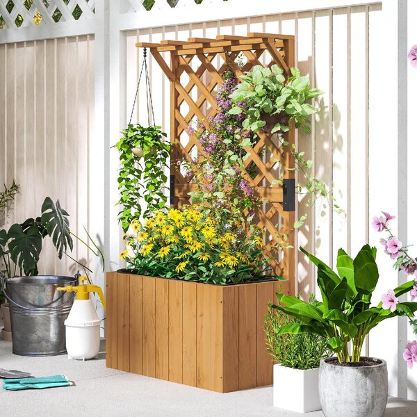 VivaGarden Letto per Orto Rialzato con Traliccio per Rampicanti e Pergola Superiore 64x33x122 cm colore Legno - NDEF294