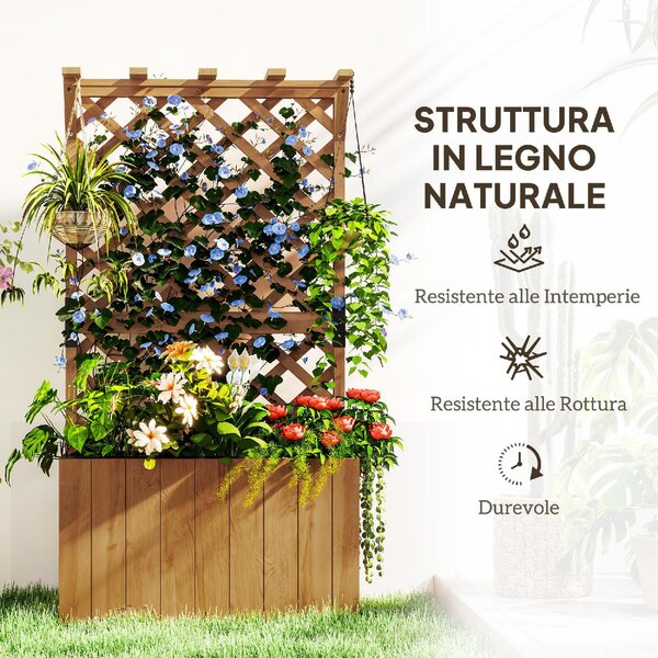 VivaGarden Letto per Orto Rialzato con Traliccio per Rampicanti e Pergola Superiore 64x33x122 cm colore Legno - NDEF294