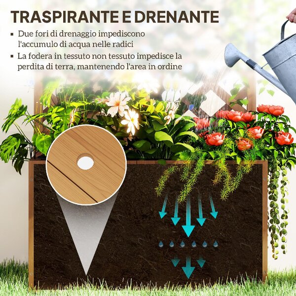 VivaGarden Letto per Orto Rialzato con Traliccio per Rampicanti e Pergola Superiore 64x33x122 cm colore Legno - NDEF294