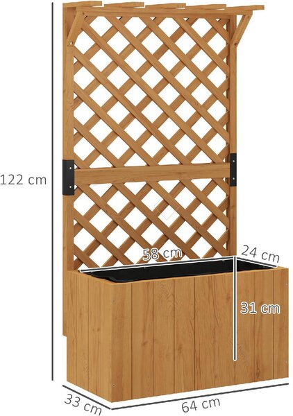 VivaGarden Letto per Orto Rialzato con Traliccio per Rampicanti e Pergola Superiore 64x33x122 cm colore Legno - NDEF294