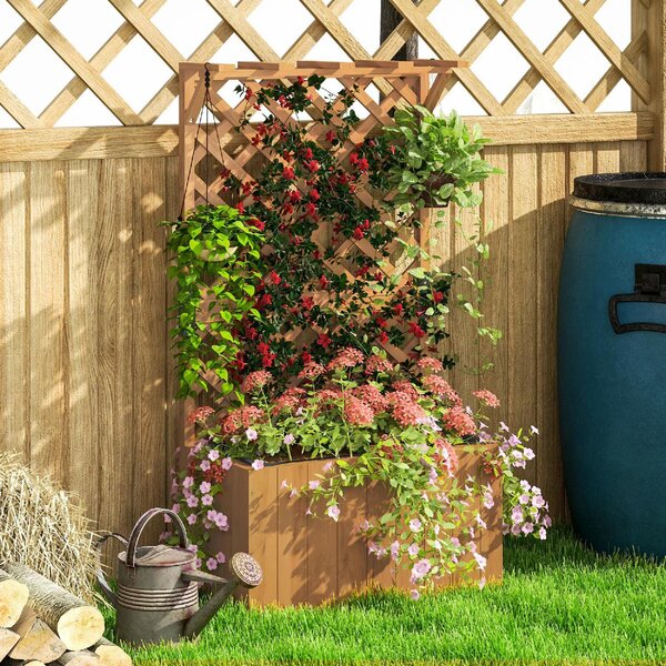 VivaGarden Letto per Orto Rialzato con Traliccio per Rampicanti e Pergola Superiore 64x33x122 cm colore Legno - NDEF294